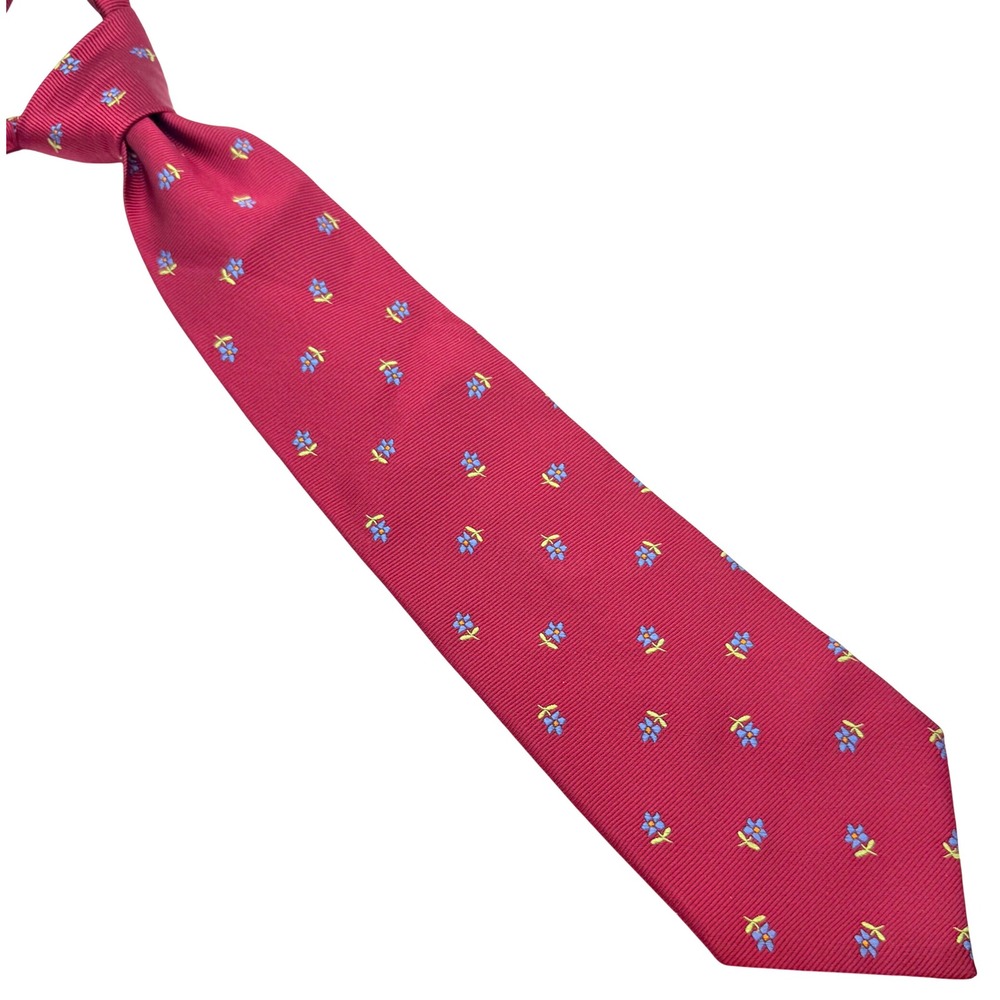 Brooks Brothers Floral Silk Necktie Burgundy Blue Flower Made in USA 3.5 x 59